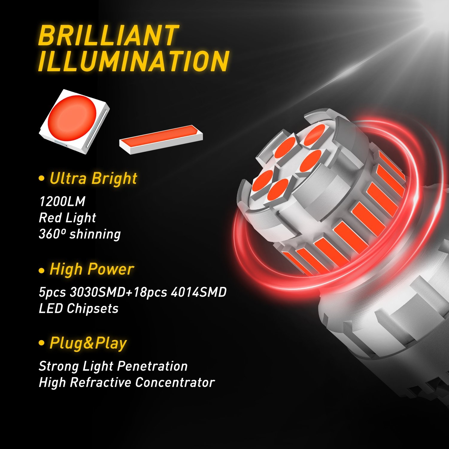 7443 RED Flash Strobe Blinking 7440 Brake Tail Stop Light LED Bulb 1~10Set