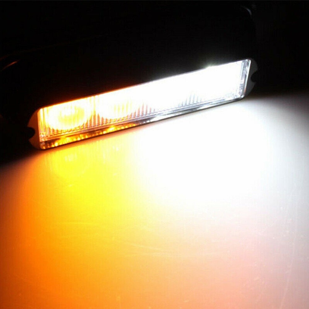 2PCS Car 4LED Emergency Warning Amber/White Beacon Light Flash Strobe Indicator
