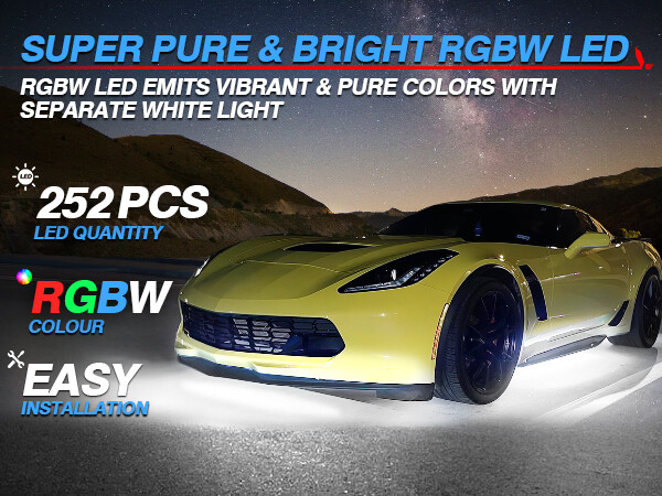 8pcs Car Underglow RGBW Aluminum LED Light Strips Exterior Underbody Light Bars