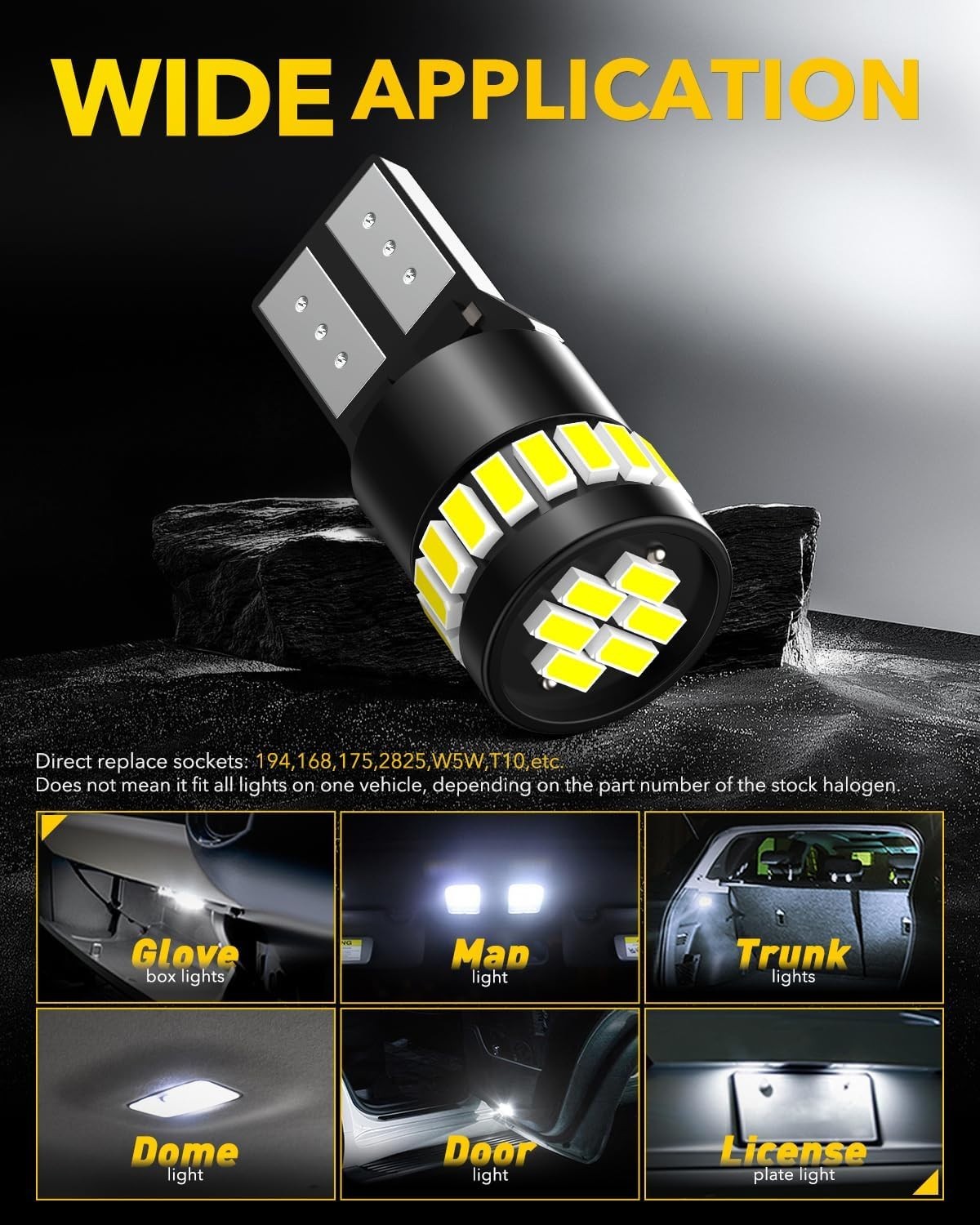 360° Lighting 194 LED Bulb Kit – 10-Pack, 6000K for Total Car Illumination