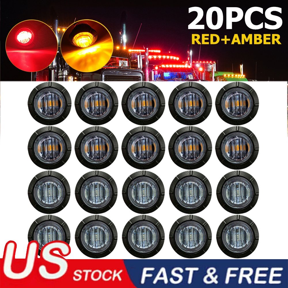 20X 3/4″ 12V Marker LIGHTS LED Bullet Amber Red Truck Trailer RV Round Side Lamp