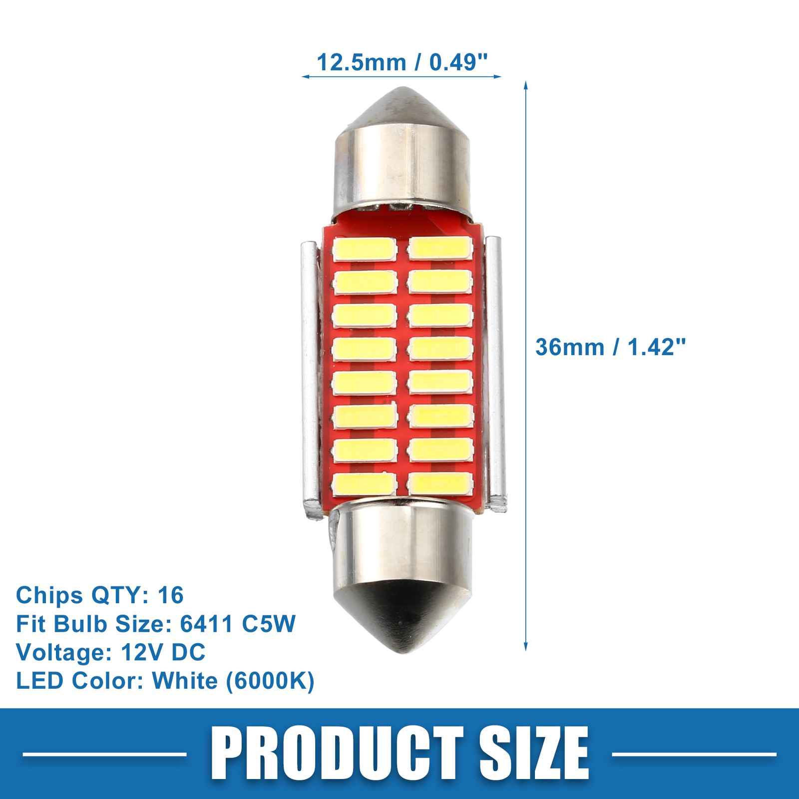LED Festoon Light White LED 36mm 6411 C5W LED 16SMD 4014 Chipsets Metal 10Pcs