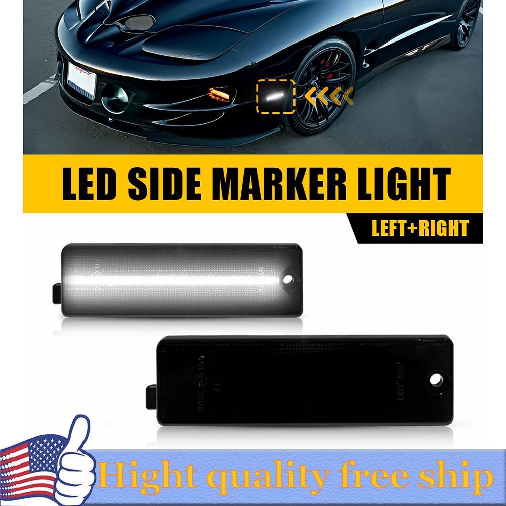 2/4x Smoked Lens White LED Rear Bumper Side Marker Lights For 93-02 Chevy Camaro
