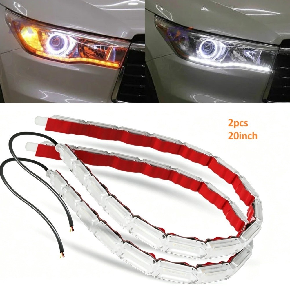 Crystal DRL LED Strip Lights Daytime Flowing Turn Signal Flexible Daul Color