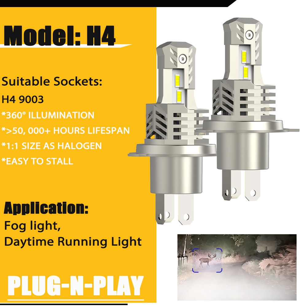 Pair H4 9003 LED Fog Light Bulbs White 6000K Headlamp Daytime Runninng Lamp Kit