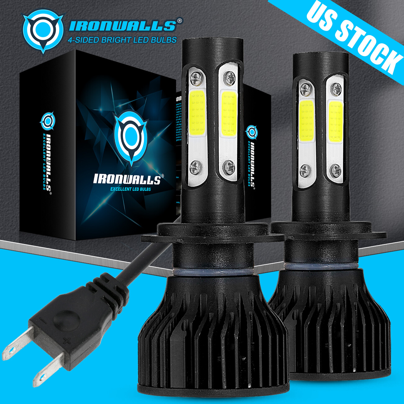 4-sides H7 LED Headlight Bulbs High or Low Beam 2800000LM Super Bright White 2X