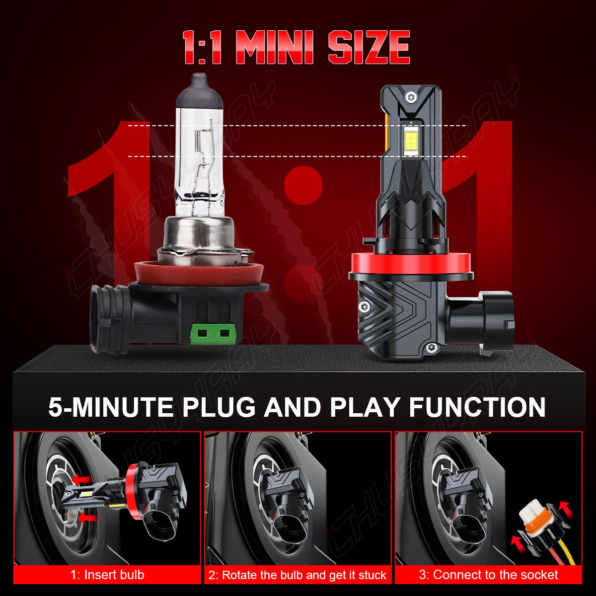 LED Headlight Bulbs H11 Low Beam Light 6000K Pure White Fanless Super Bright 2x