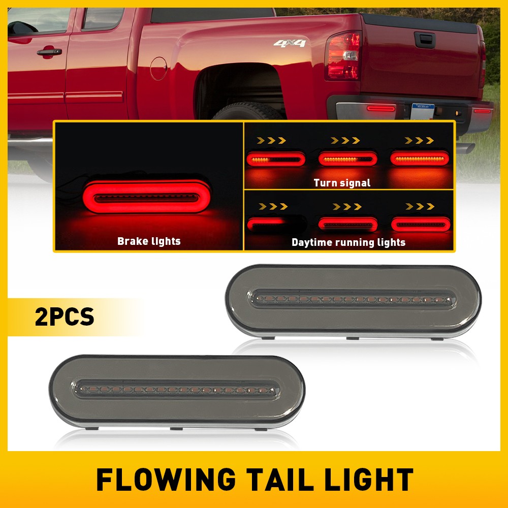 2X Car Oval LED Truck DRL Flowing Light Turn Bar Signal Stop Brake Tail Strip