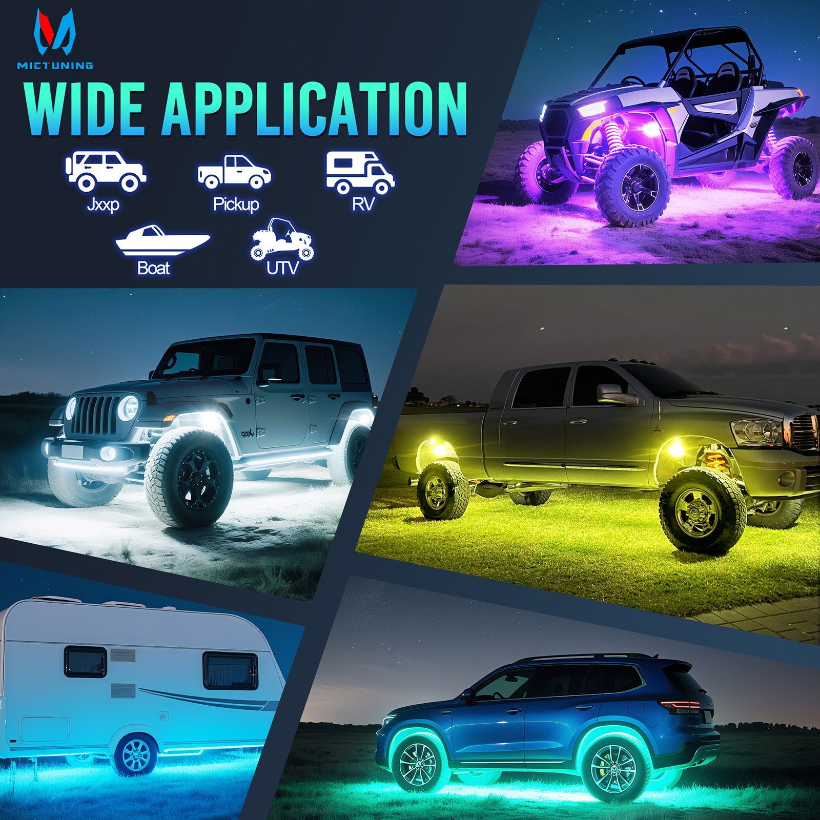 MICTUNING Rock Lights Kit Q1 RGB RGBW LED Off Road Underglow Neon Lamp w/ Remote