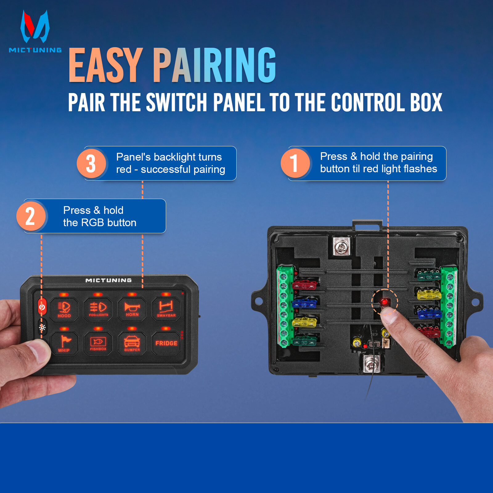 MICTUNING P1s Wireless RGB 8 Gang Switch Panel 12V Auxiliary Circuit Control Box