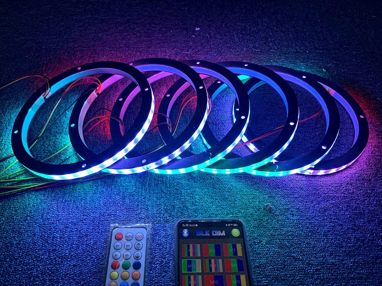 2/4/6/8pcs 8“ Color Chasing 1/2″ Spacer Ring LED Car Speaker Lights APP+Remote