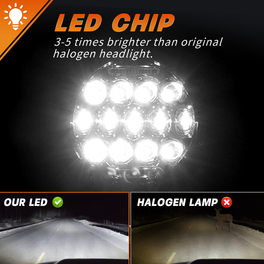 DOT Approved 7″ inch Round Led Headlight High-Low Beam fit Chevy II Nova 1969-79