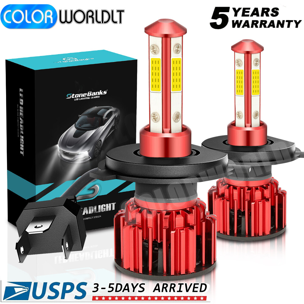 4PCS H4+H4 Combo LED Headlight Bulbs Kit High/Low Dual Beam 6500K Super Bright
