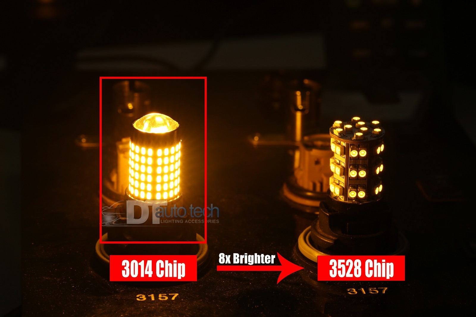 2X 50W 7443 LED Amber Yellow Rear Turn Signal Parking DRL High Power Light Bulbs
