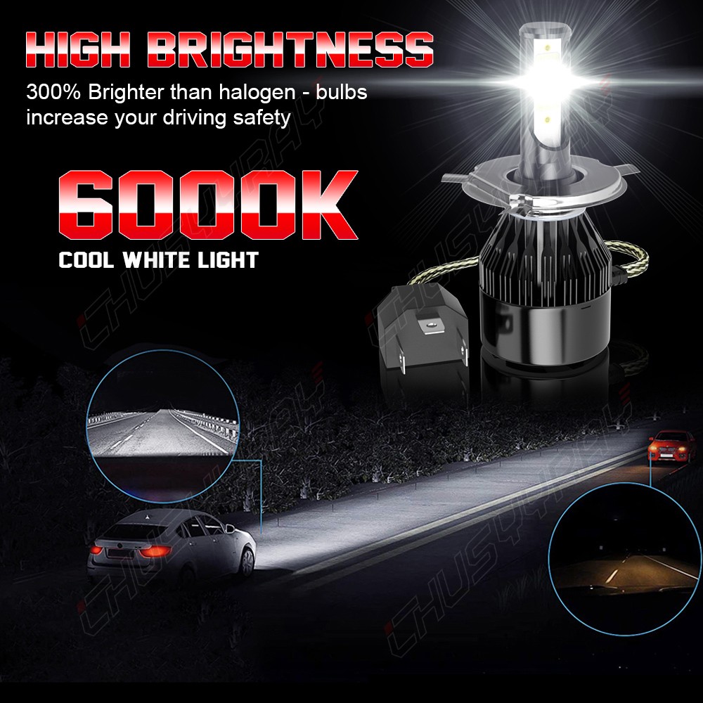 Pair Combo 2 H4 9003 LED Headlight Kit Bulbs High Low Beam Super White 60000LM