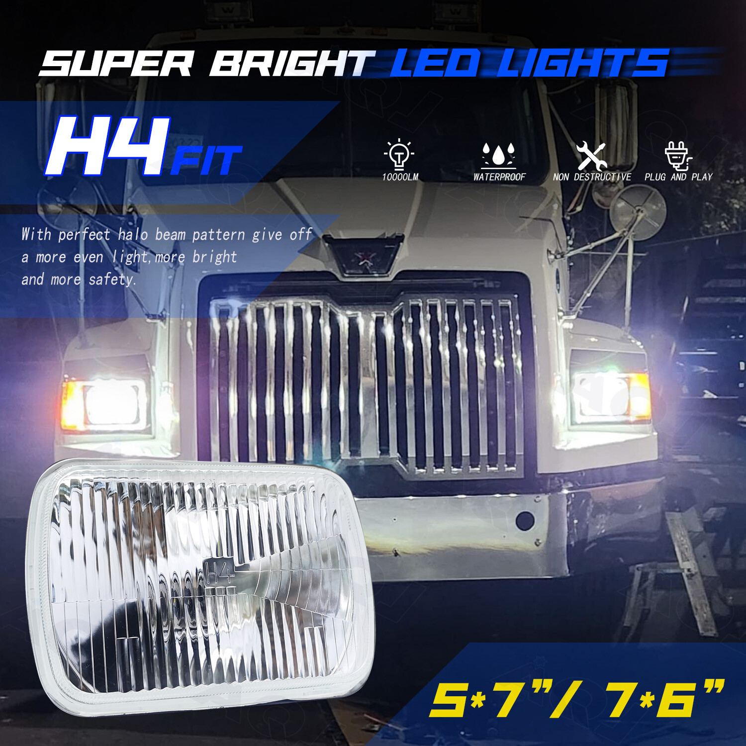DOT 2x 100W 5×7″ 7×6″ LED Headlights Hi/Low Fit for Ford F-650 F-750 2000-2015
