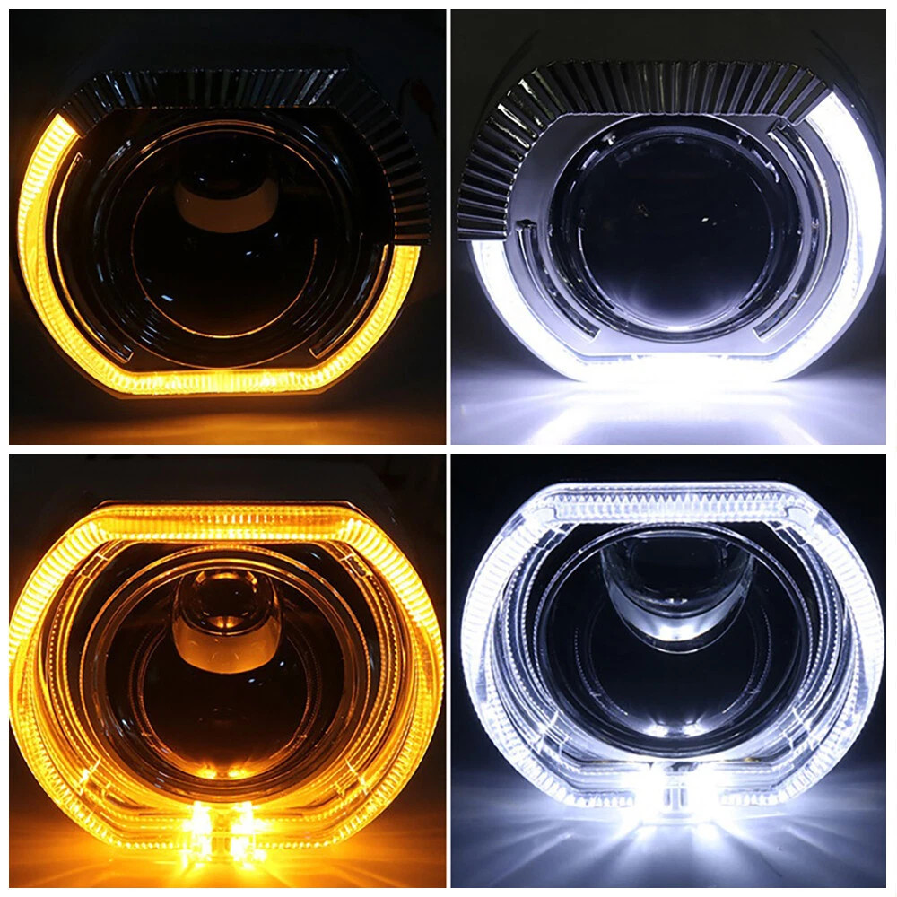 2x LED Angel Eyes Silver Black Shrouds Xenon LED Projector Lens Headlight DRL US