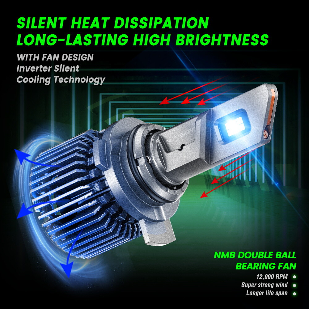 NOVSIGHT Pair 9012 HIR2 LED Headlight Bulbs Kit High Low Beam Super Bright White