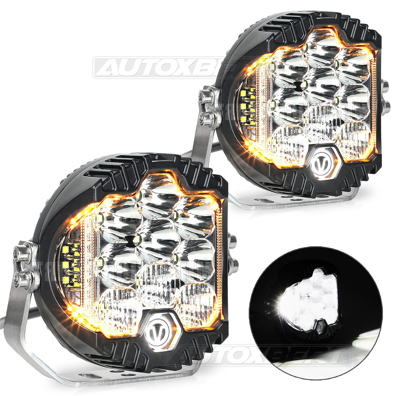 2X 5 INCH LED Side Shooter Pod Spot Flood Combo Lights DRL Amber Driving Lights