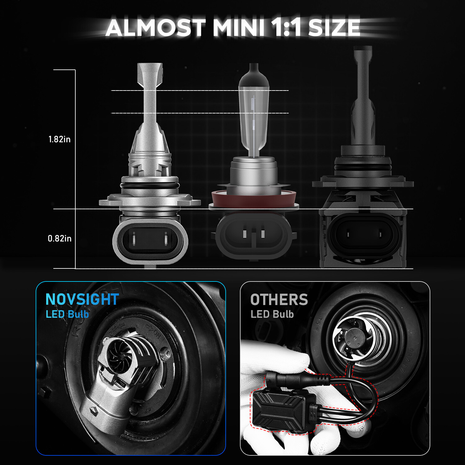 NOVSIGHT 9005+H11Combo LED Headlight 180W 40000LM High Low Beam 6500K Bulbs 4PCS