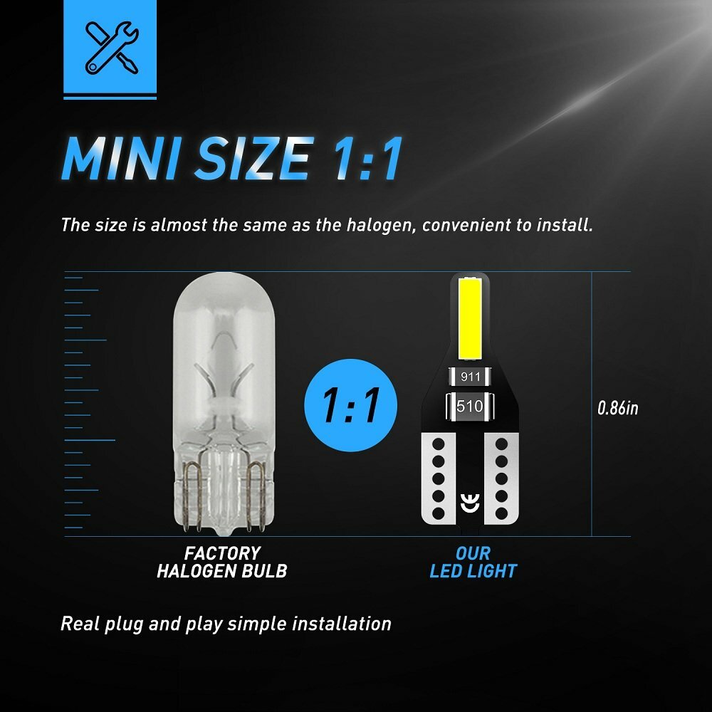 20PC Error Free Canbus T10 W5W 194 7020SMD LED Xenon White License Light Bulbs