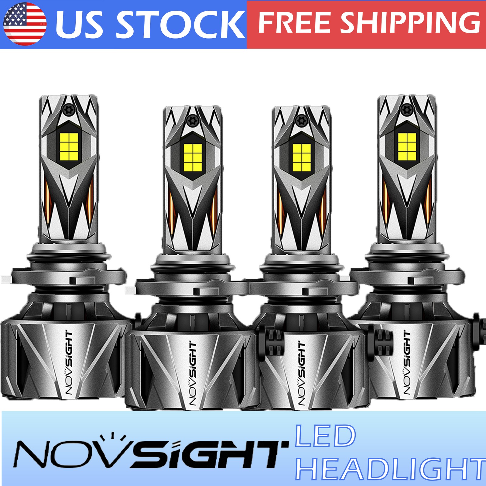 Novsight 9005+9006 HB3 HB4 LED Headlight Bulb Combo High Low Beam 6500K Bright