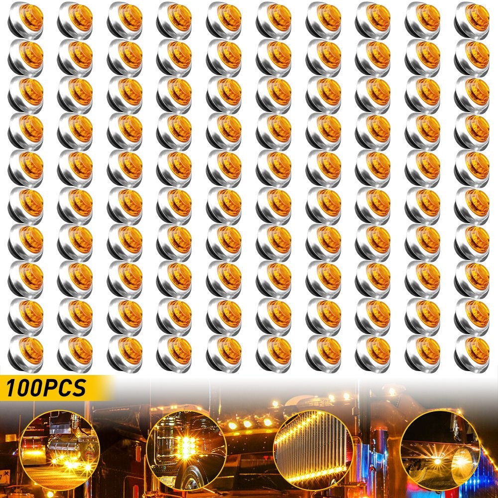 100x 3/4″ Round Amber LED Side Marker lamp Stailness With Base for Truck Trailer