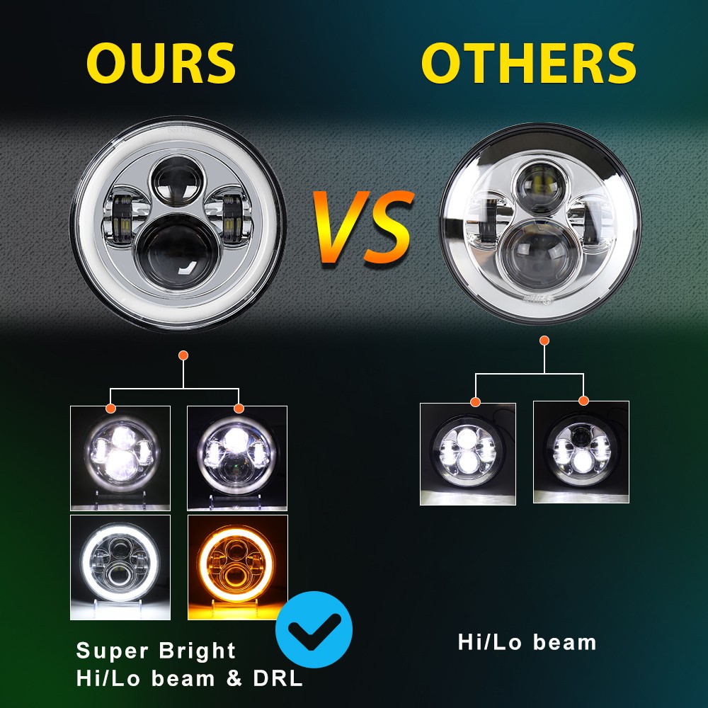 Approved 7″ inch Chrome Round Led Headlight Hi/Lo Beam for Chevy II/Nova 1969-79