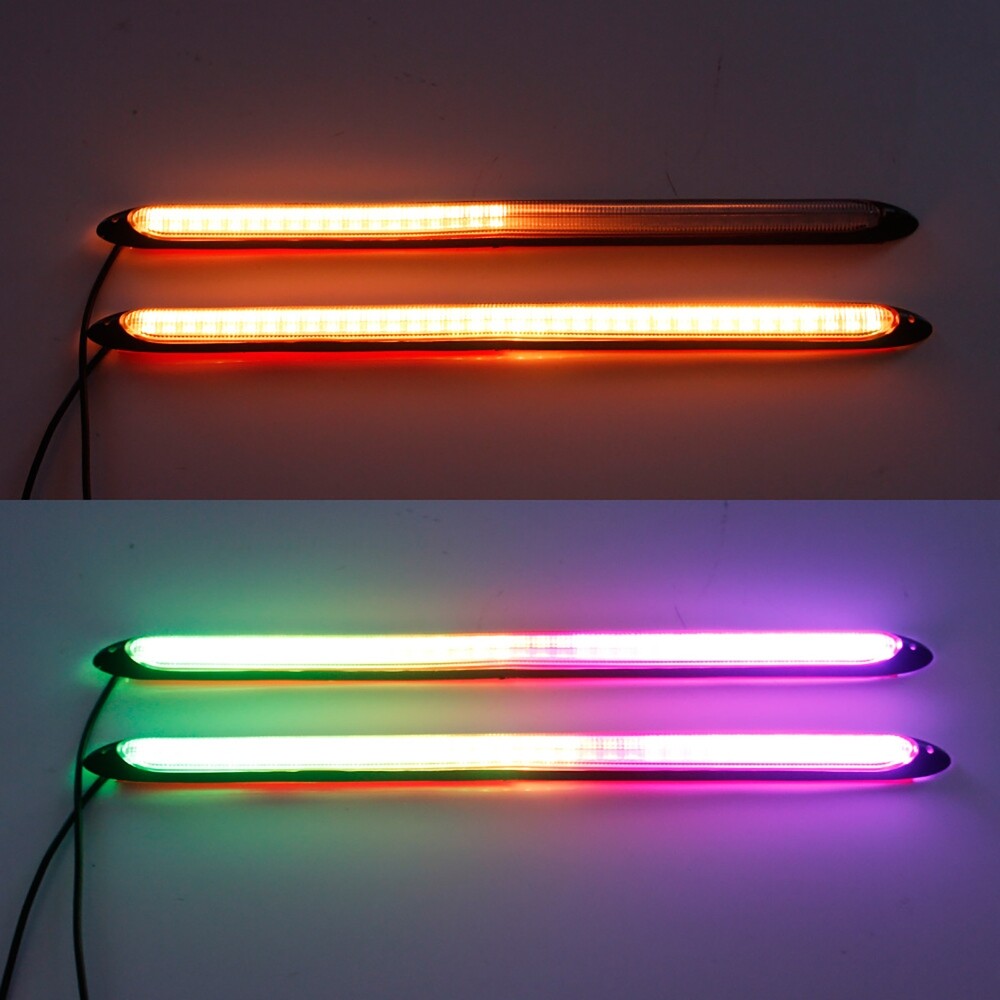2x 13.6 in Led Light Strip Turn Signal Flowing Amber Light RGB Day Running Light