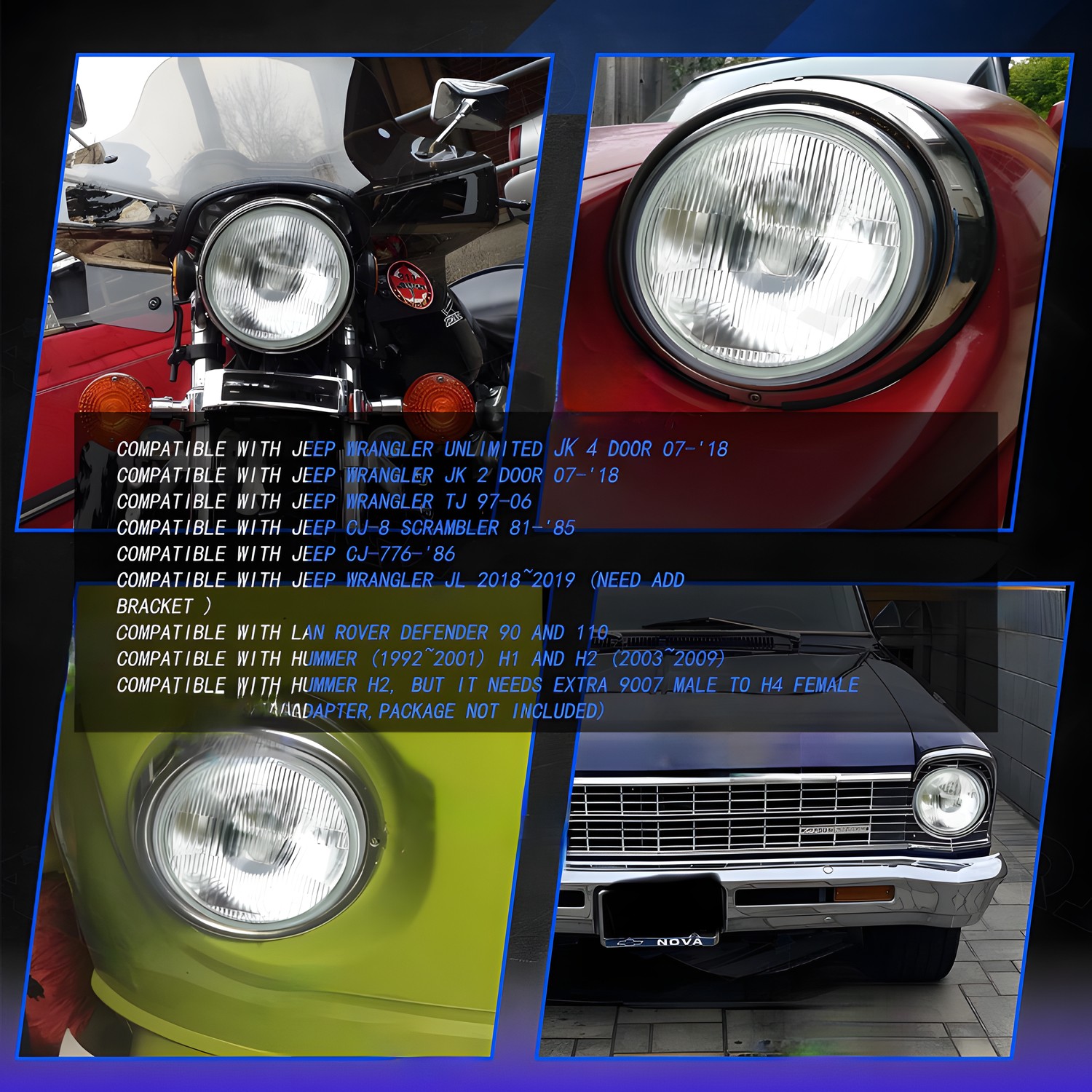 Pair 7″ Round LED Headlights Hi/Lo Beam For Chevy C10 C20 Pickup LUV Camaro Nova