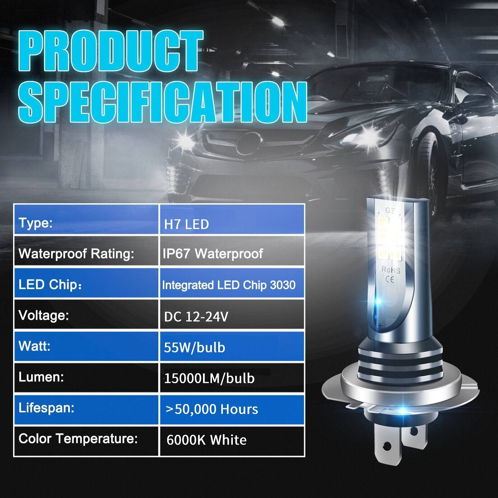 4x H3 LED Headlight Bulb Kit High Low Beam 220W 60000LM Super Bright 6000K White
