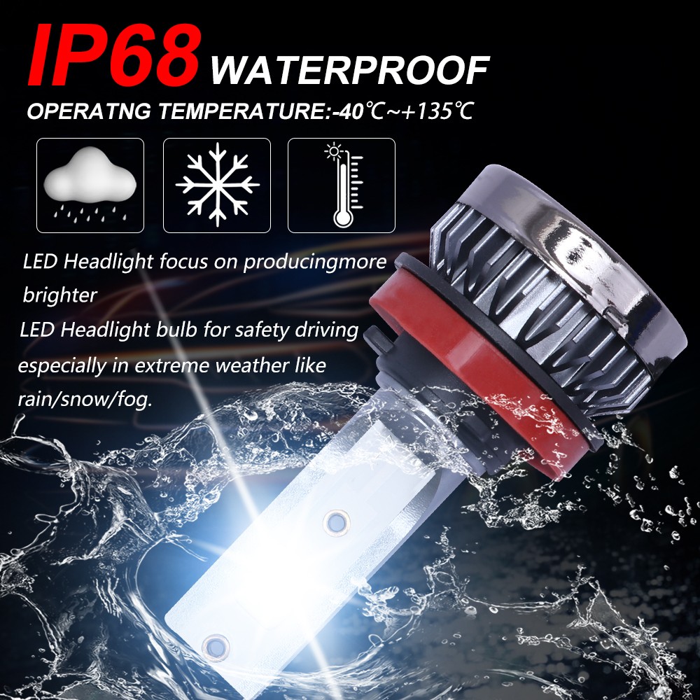 2-Sides H11 LED Headlight Combo High Low Beam Bulbs 72000LM 6000K White 4PCS