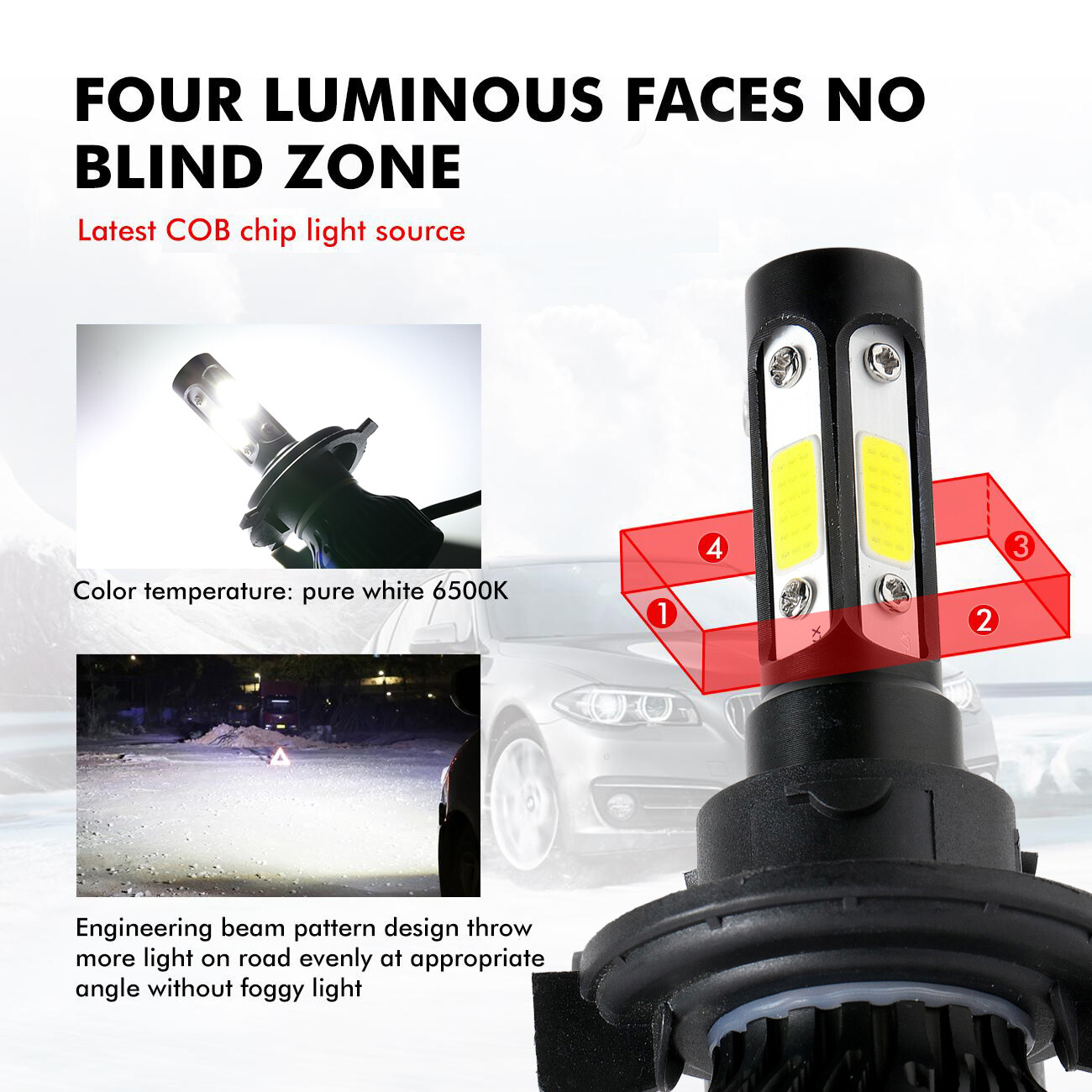 4-Sides H13 9008 LED Headlight Bulbs Kit High & Low 1500000LM Super Bright White