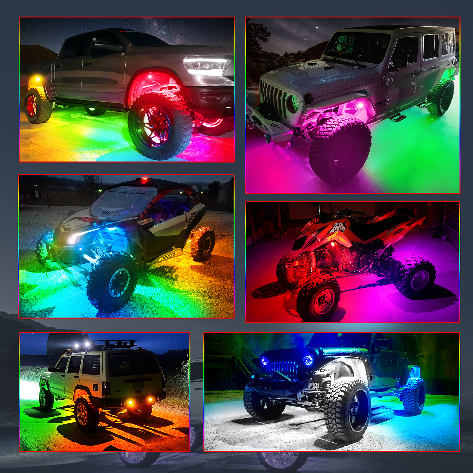 8/10/12 Pods RGB LED Rock Lights Offroad Truck APP Underbody Underglow Neon Kit