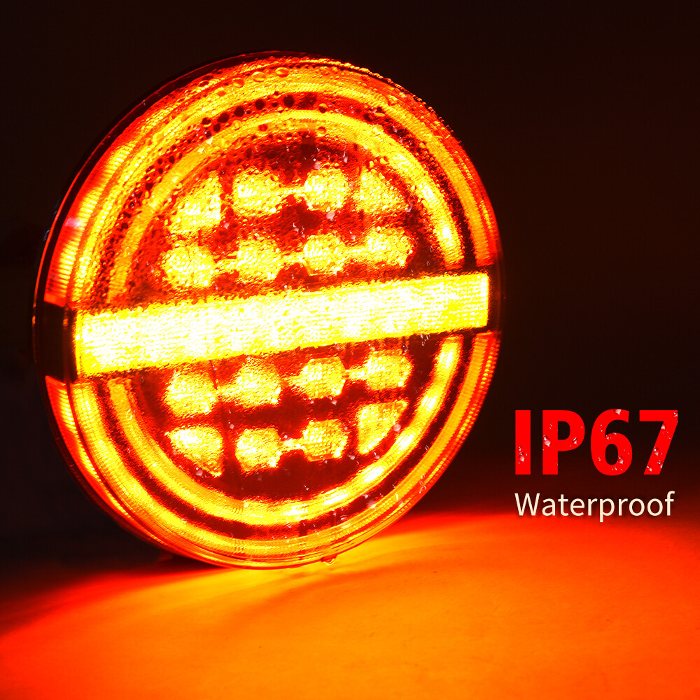 Pair 5.3″ Round LED Trailer Light Brake Lamp DRL Flow Amber Turn Signal Lamp Kit