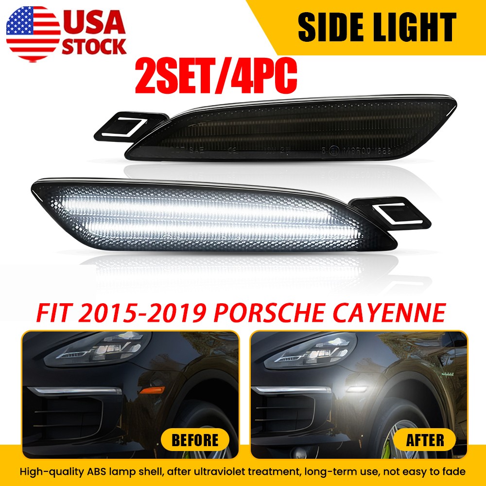 4Pc Front Right Left White LED Side Marker Lights For Porsche Cayenne 2015-2019