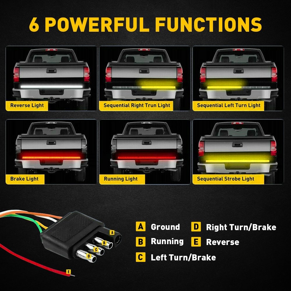 1Set LED Tailgate Light Bar 48″ 3-Row 6-Function Strip for Pickup Trailer SUV