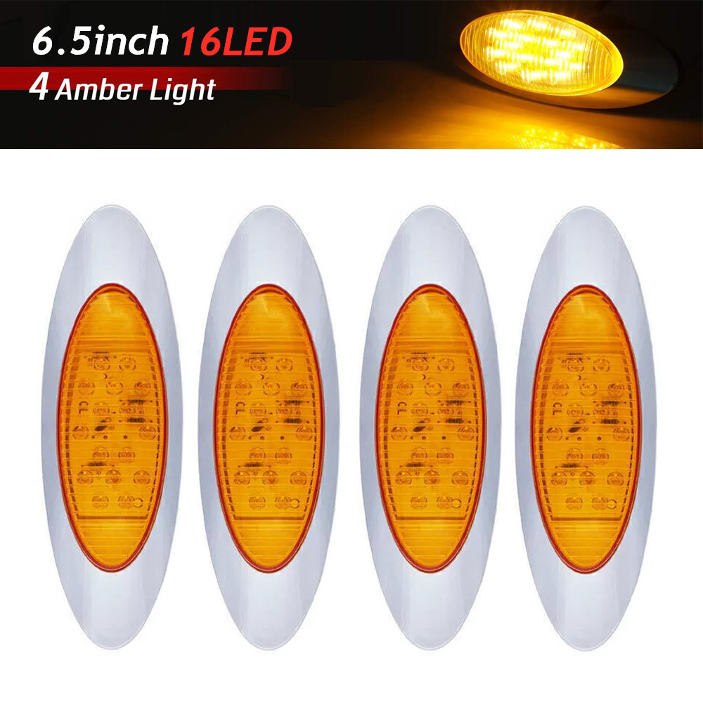 4PC 6.5″Oval Amber 16 LED Peterbilt Cab Panel Fender Led Side Marker Lights