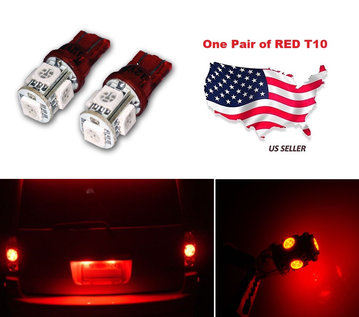 192 194 W5W 168 Xenon Brand New 2 Pcs Red T10 5-SMD Wedge 5050 LED Light Bulbs