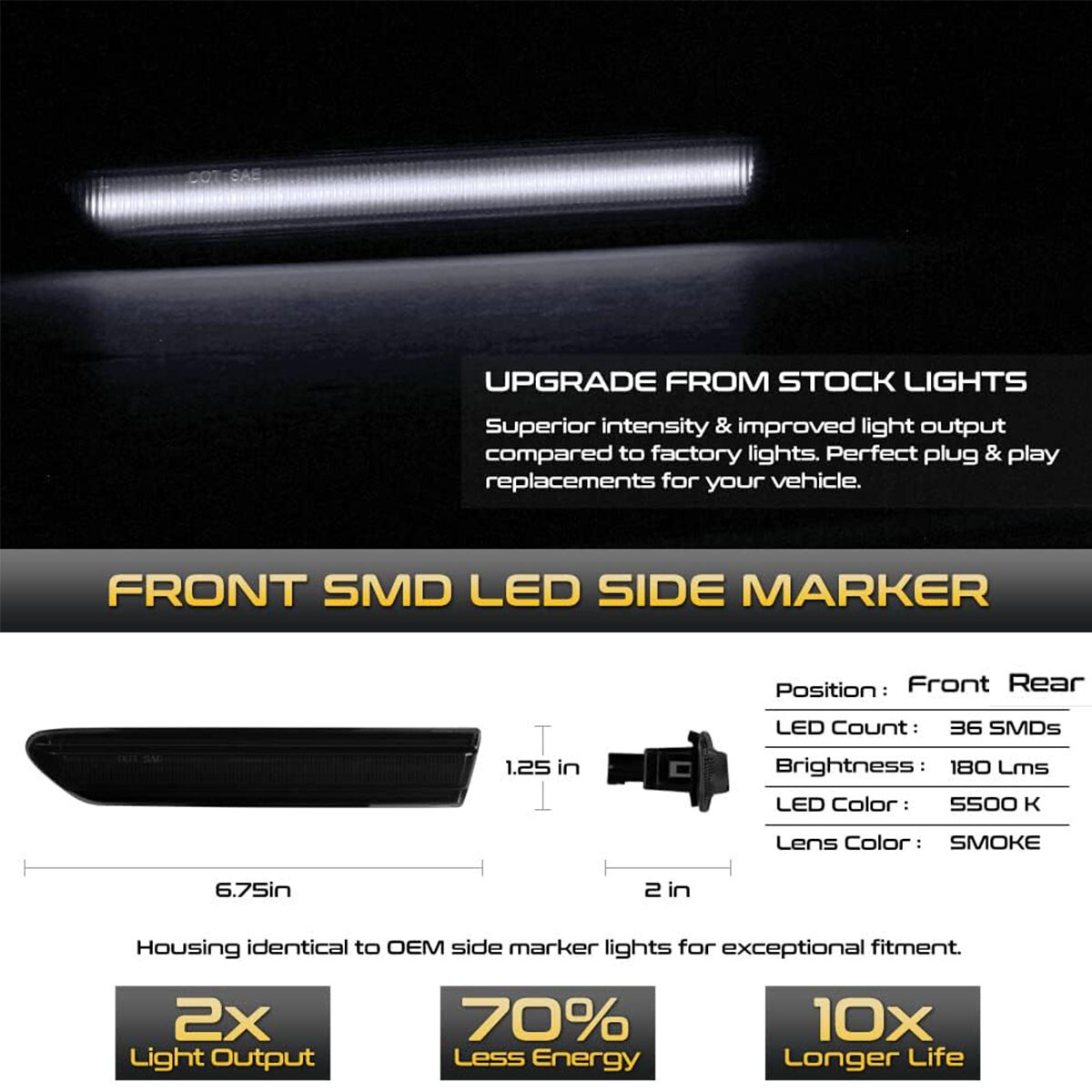 4PC Smoked LED Front+Rear Side Marker Lights White Lamps For 2004-2008 Acura TL