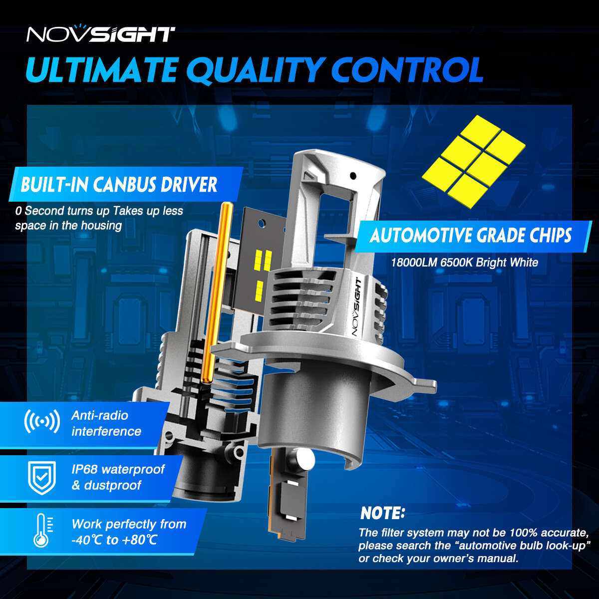 2pcs NOVSIGHT 9003 H4 LED Headlight Bulbs Kit 13000LM High Low Beam Bright Lamp