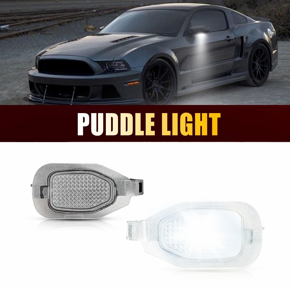 For Ford Mustang 2013-2014 White LED Side Mirror Puddle Lights Front Left& Right