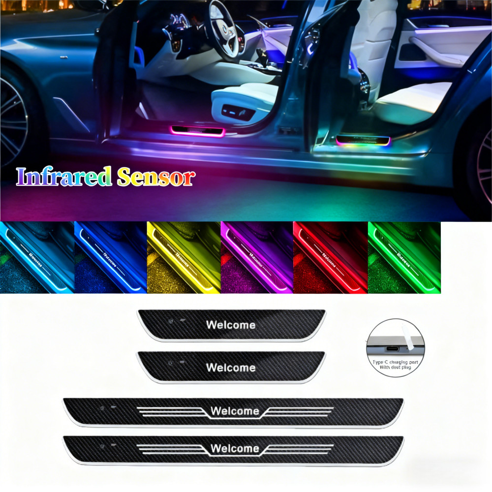 4x Car Door RGB Flowing Pedal Welcome Light USB Rechargeable Wireless Universal
