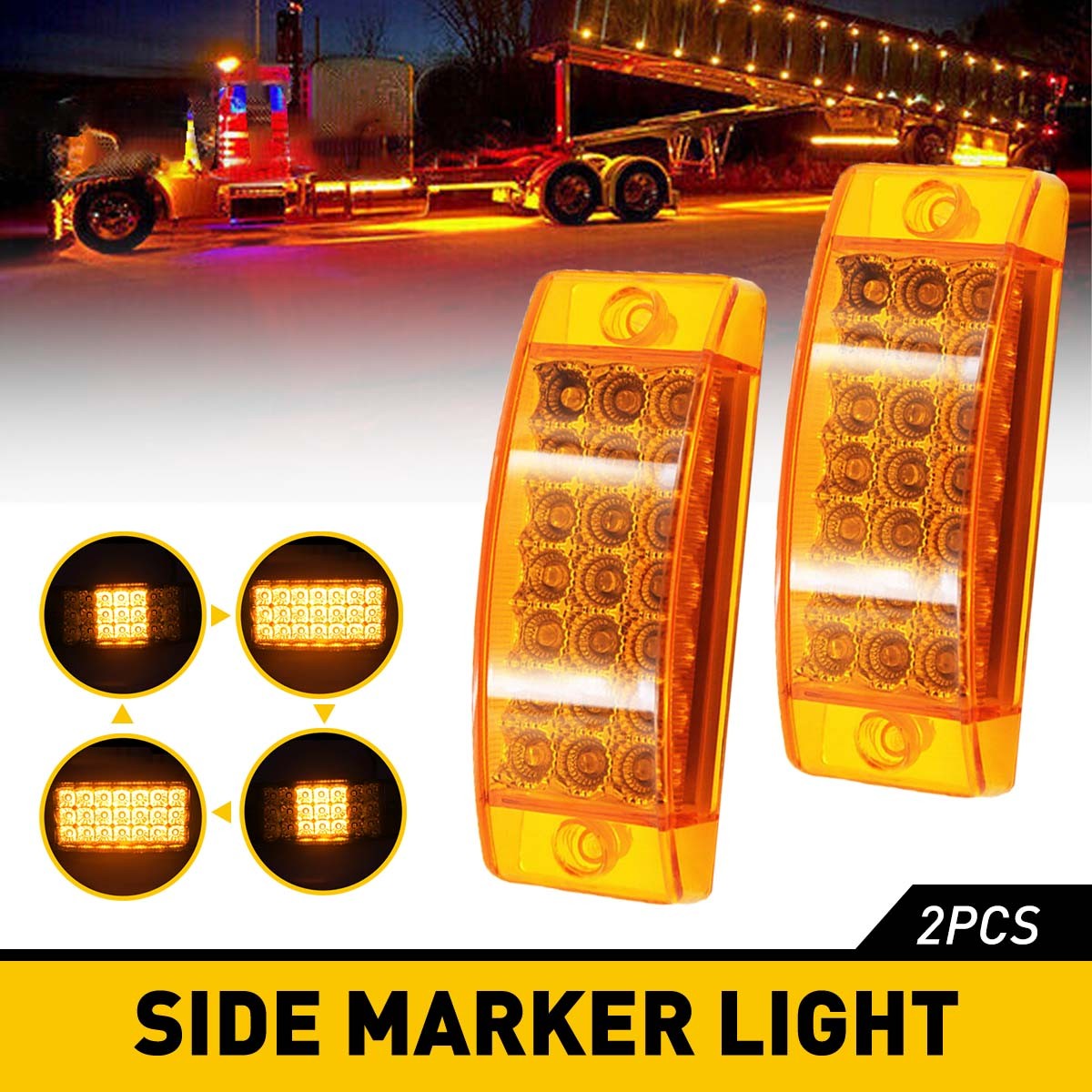 2x Amber 21LED Side Marker Lights RV Truck Trailer Clearance Light Waterproof US