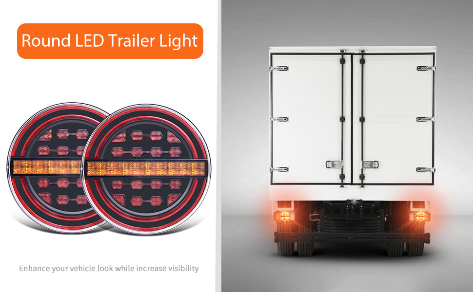 Pair 5.3″ Round LED Trailer Light Brake Lamp DRL Flow Amber Turn Signal Lamp Kit
