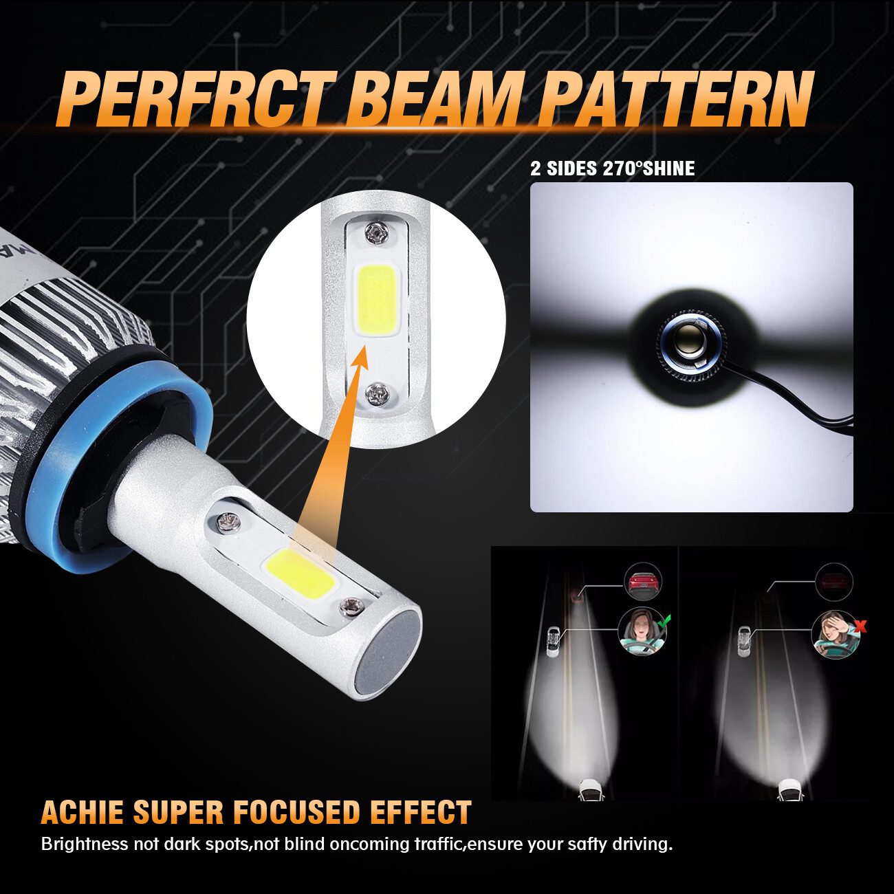 AUXBEAM 9005+H11 LED Headlight Super Bright Bulbs Kit 6500K White High/Low Beam