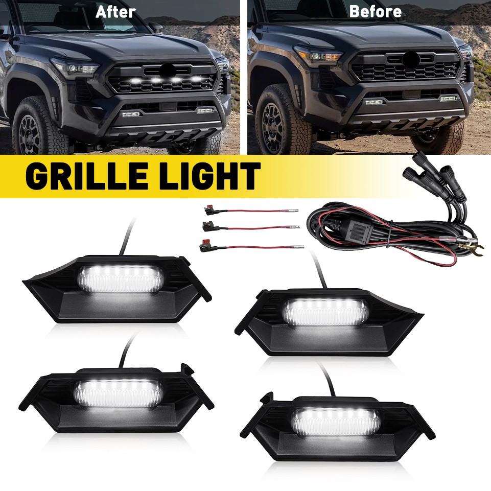 Smoked Lens For 2024 2025 Toyota Tacoma TR D LED Grille Lights White DRL Lamp