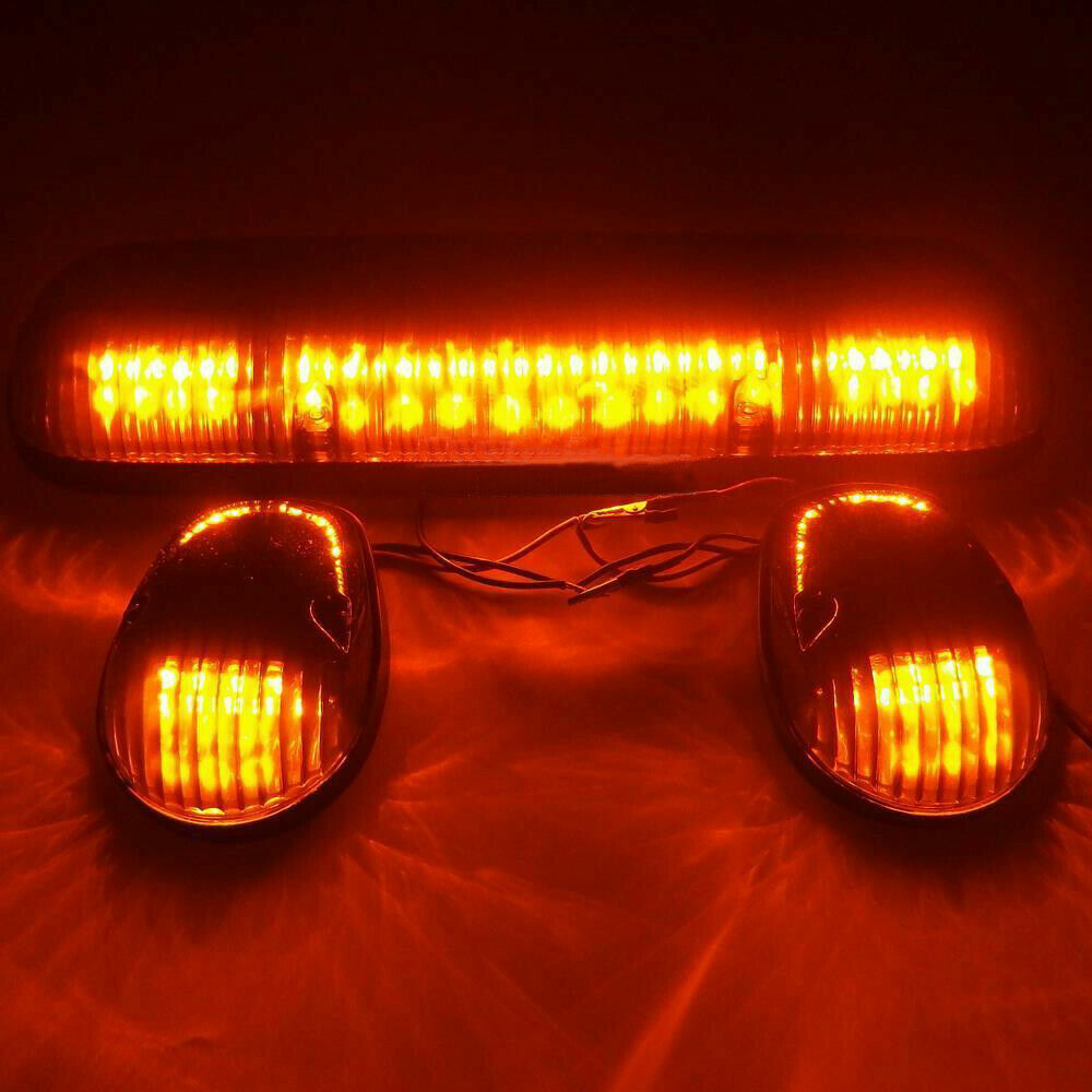 3PC Smoke Lens LED Cab Roof Running Amber Lights For 2002-14 Chevrolet Silverado