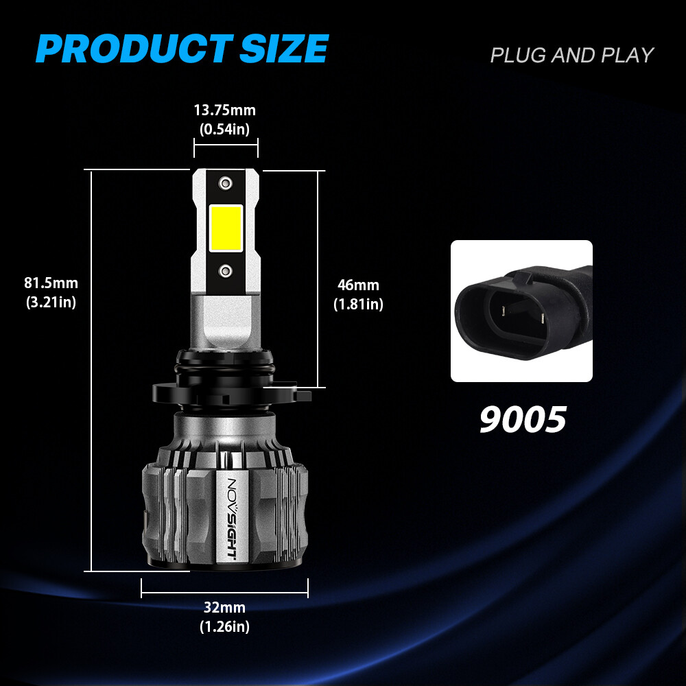 NOVSIGHT 9005 HB3 LED Headlight Bulbs High Beam 15000lm 6500K Super-Bright White