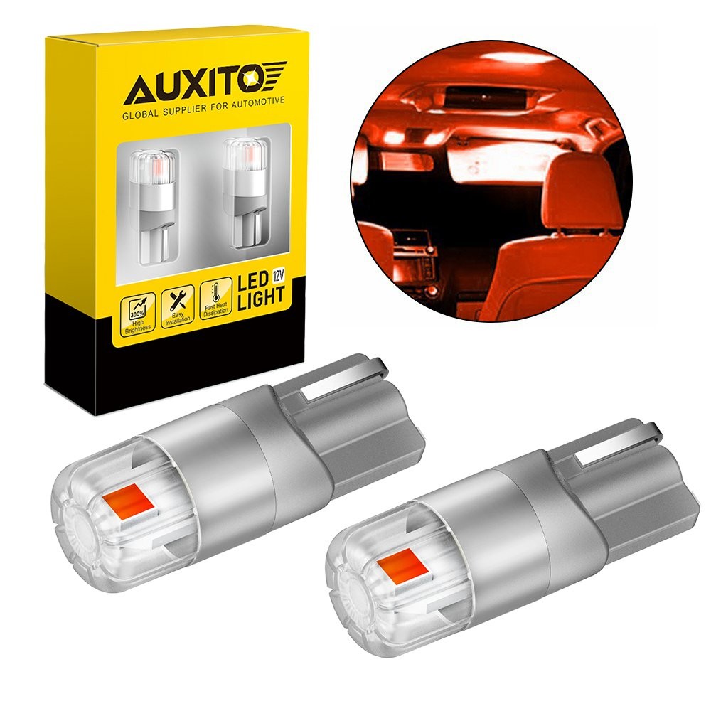 800LM AUXITO Red 2LED T10 194 License Plate W5W Light Inside Dome Trunk Light X2